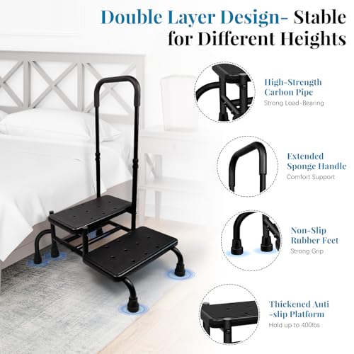 Heavy Duty Medical Step Stool with 5 Legs and Adjustable Handrail S1673