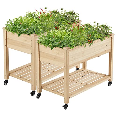 Wooden Raised Garden Bed with Wheels, 2 PCS O439196