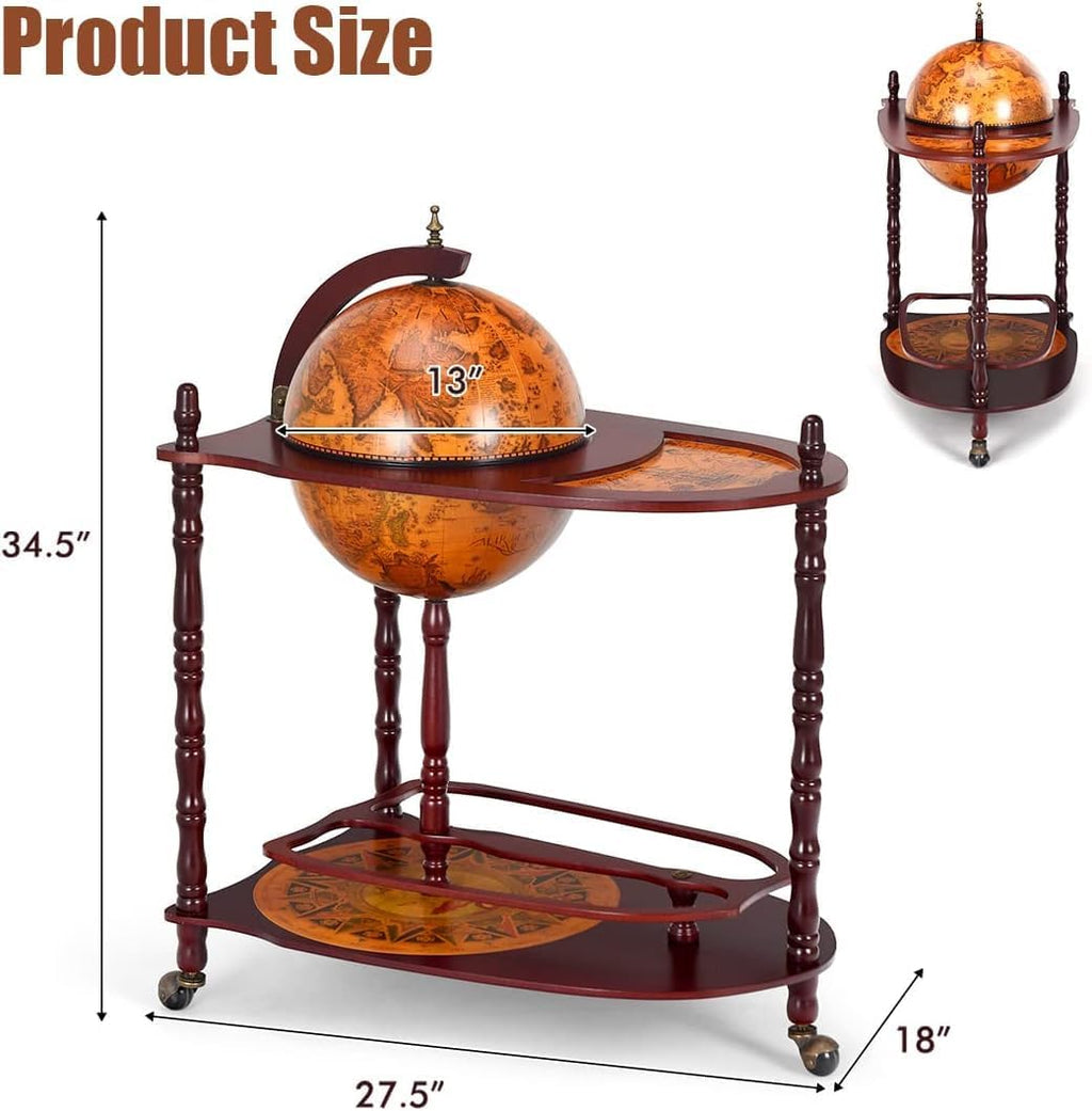 34.5’’ Wine Bar Cart with Wheels, 2 Storage Shelves, Wood Liquor Cabinet O4557