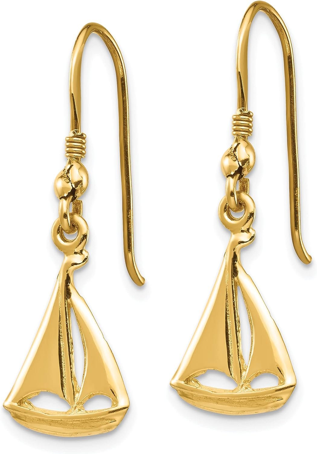14K Yellow Gold Sailboat Shepherd Hook Earrings X822249
