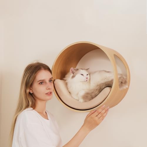 Oak Round Cat Wall Shelves with Cushion V726