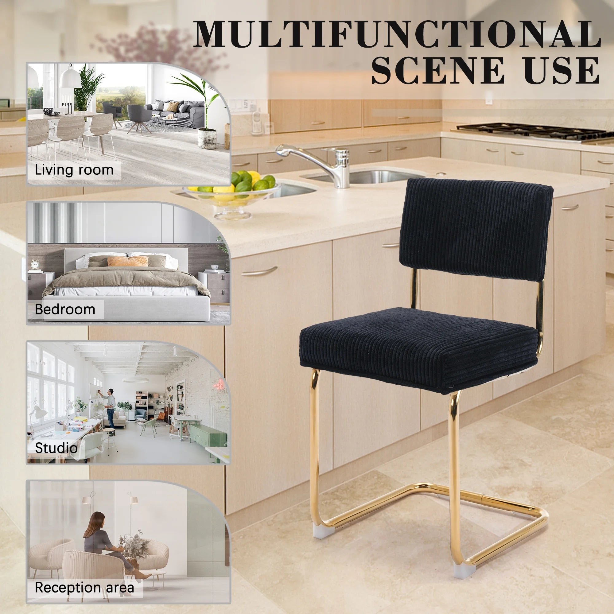 Black Corduroy Dining Chairs Set of 4 L874763