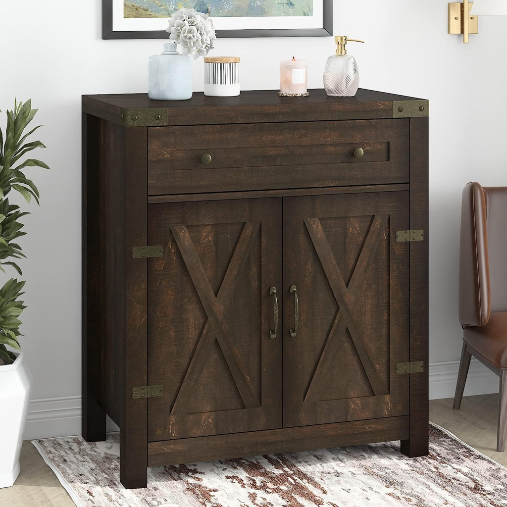 Espresso Farmhouse Accent Cabinet with Drawer & Adjustable Shelves X718