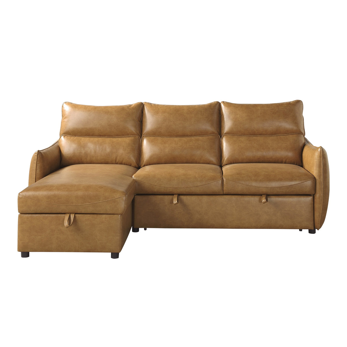 94 in. Wide 2-Piece Reversible Sectional Sofa in Brown Faux Leather with Pull-out Bed and Hidden Storage Q823106