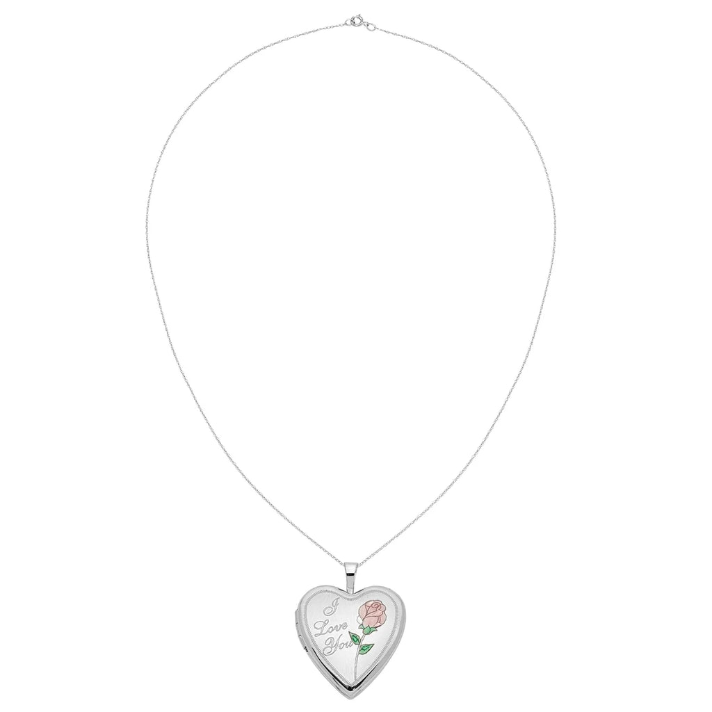 14 Karat White Gold Enamel Heart Locket on 18-inch Cable Rope Chain H548785