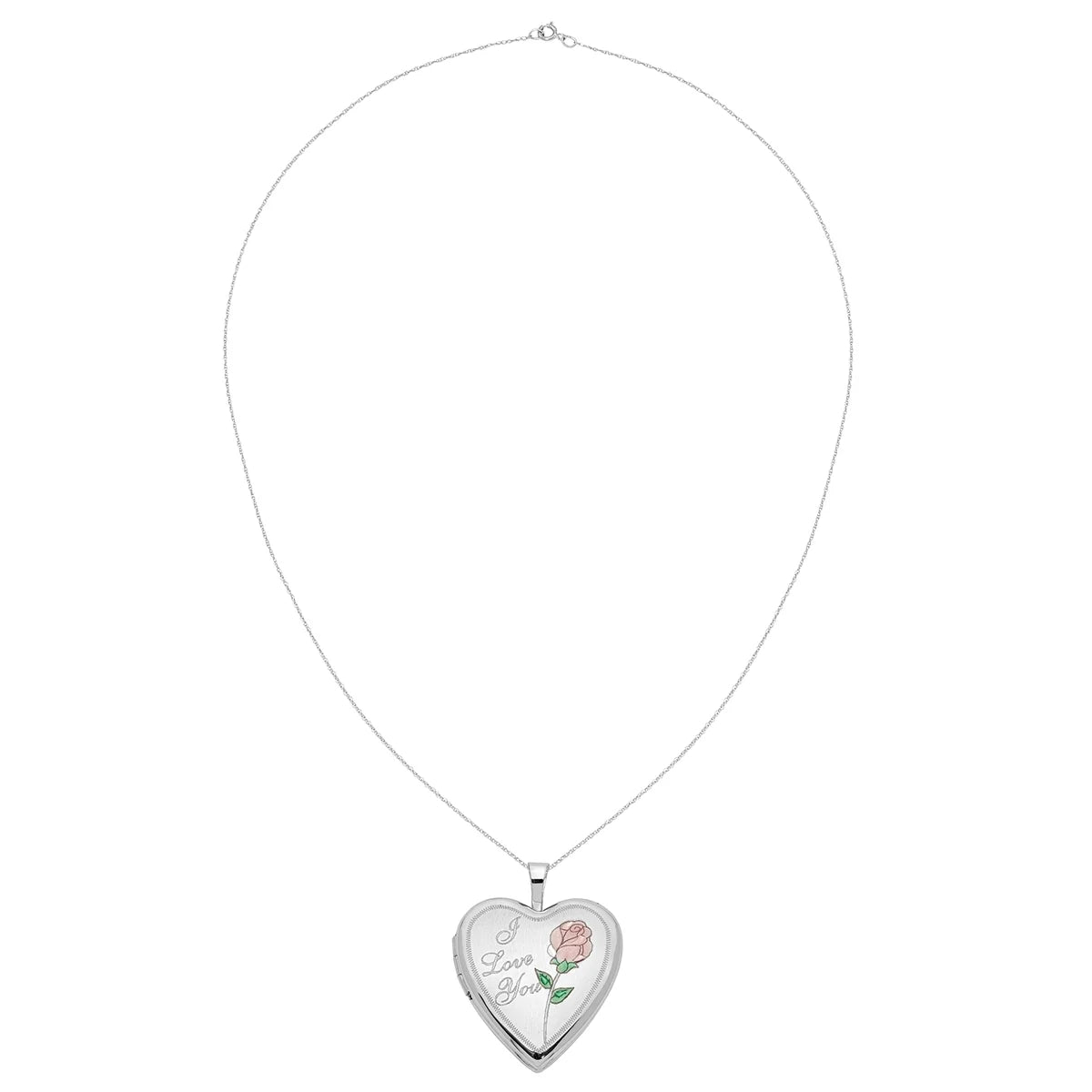 14 Karat White Gold Enamel Heart Locket on 18-inch Cable Rope Chain H548785