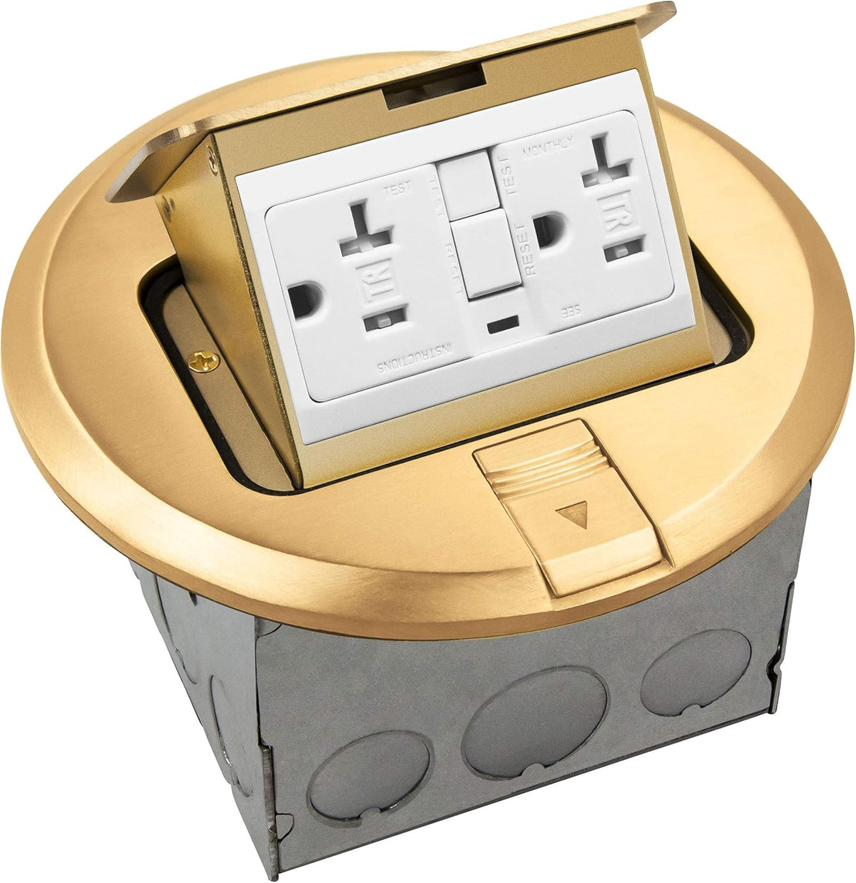 Round Pop-Up Floor Box Kit, 20A Tamper-Weather Resistant Receptacle Outlet, Nickel Plated Brass, Pack of 2 C341