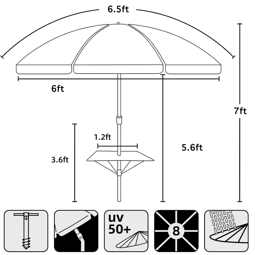 6.5ft Beach Umbrella with Sand Anchor D155978
