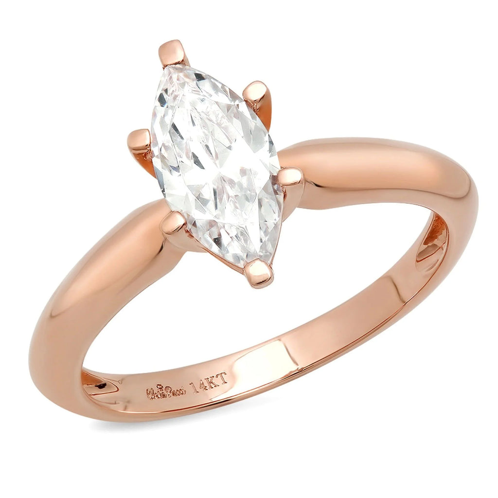 Marquise Cut Clear Simulated Diamond 14k Pink Rose Gold Solitaire Ring Z8108