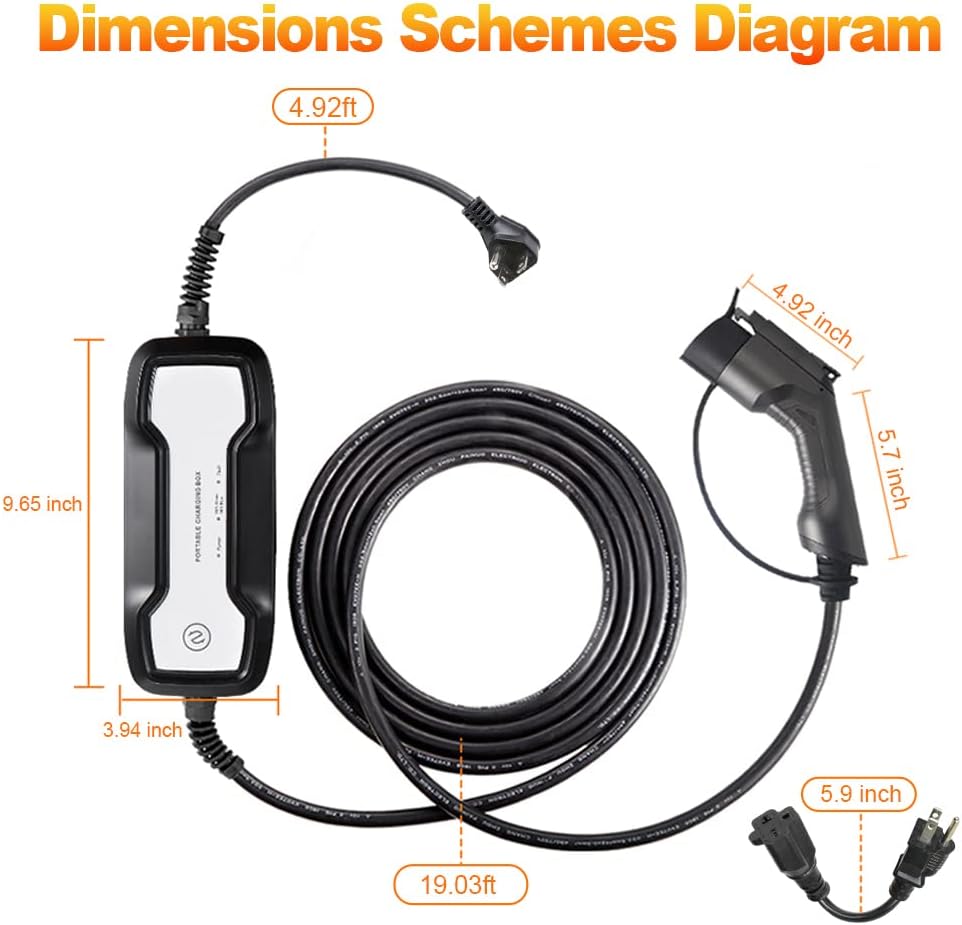 EV Charger Level 1/2 Switchable Current 10/16A NEMA 6-20 Plug with NEMA 5-15P Adapter 110V-240V Electric Car Charger C46889