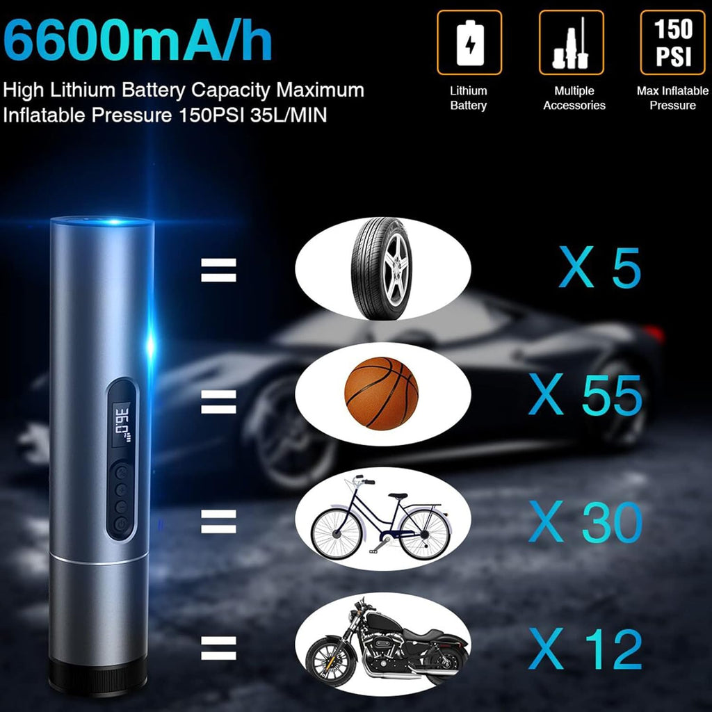 Handheld Air Compressor Portable Inflator, 6600mAh Rechargeable 120PSI Tire Pump with LED Display F137