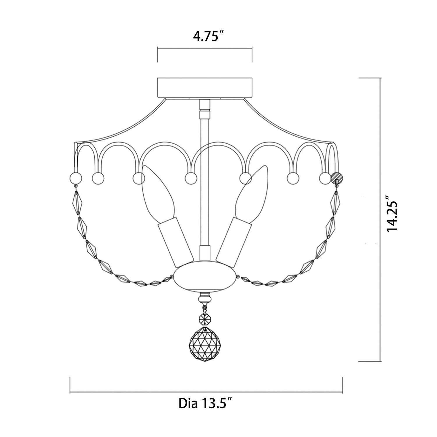 Vintage Brass Crystal Semi Flush Mount U59376