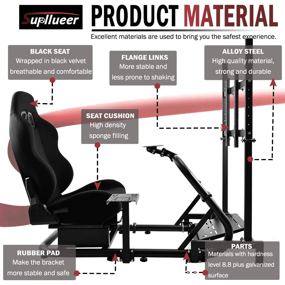 Racing Sim Cockpit with TV Stand & Seat B108