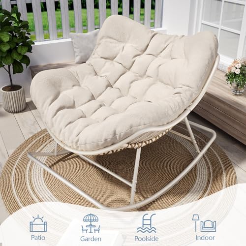 Oversized Egg Wicker Rocking Chair with Cushion - Gray A872