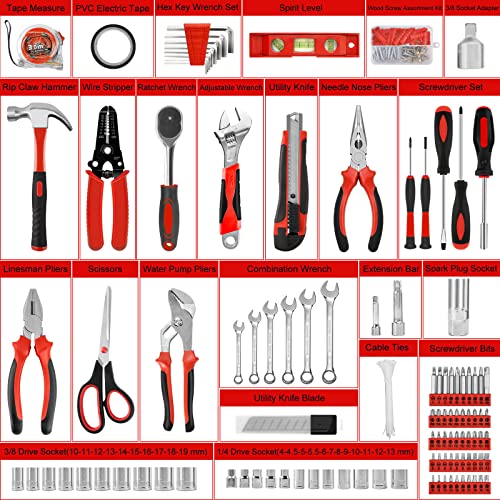 287PCs Hand Tool Set with Hammer, Pliers, Ratchet Wrench, Socket, Portable Tool Box Q38805