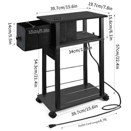 Black Narrow Side Table with Charging Station and Drawer N32982