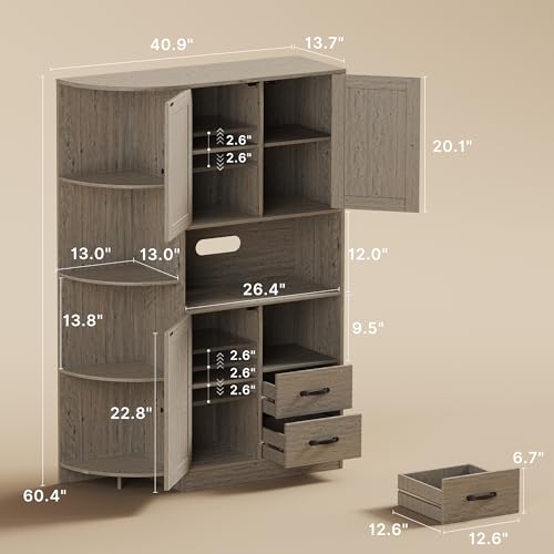 60.4" Farmhouse Kitchen Pantry Storage Cabinet with Doors and Adjustable Shelves Z21999
