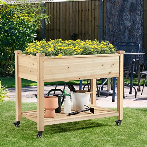 Wooden Raised Garden Bed with Wheels, 2 PCS O439196