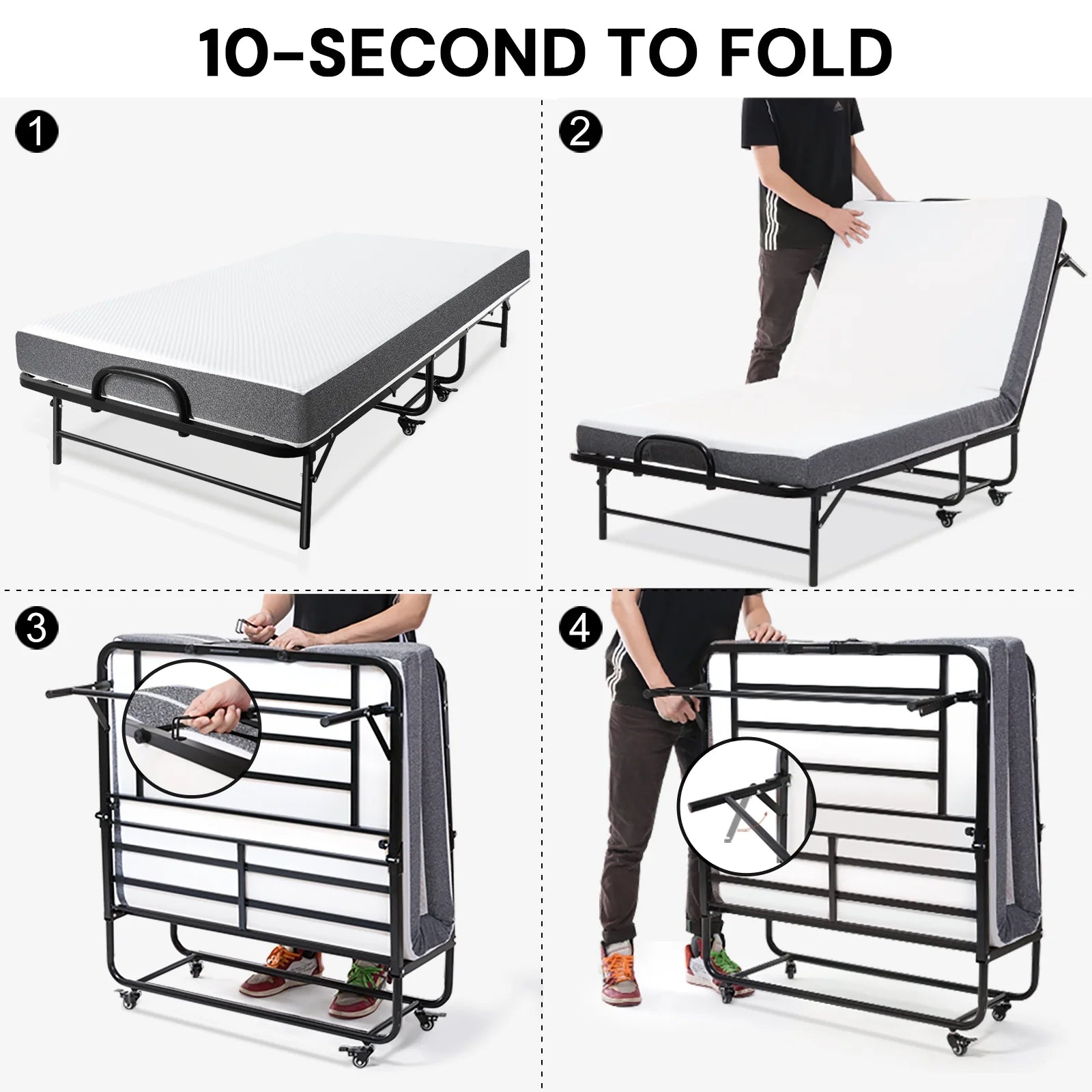 Folding Bed with 5" Memory Foam Mattress, Metal Frame R82142