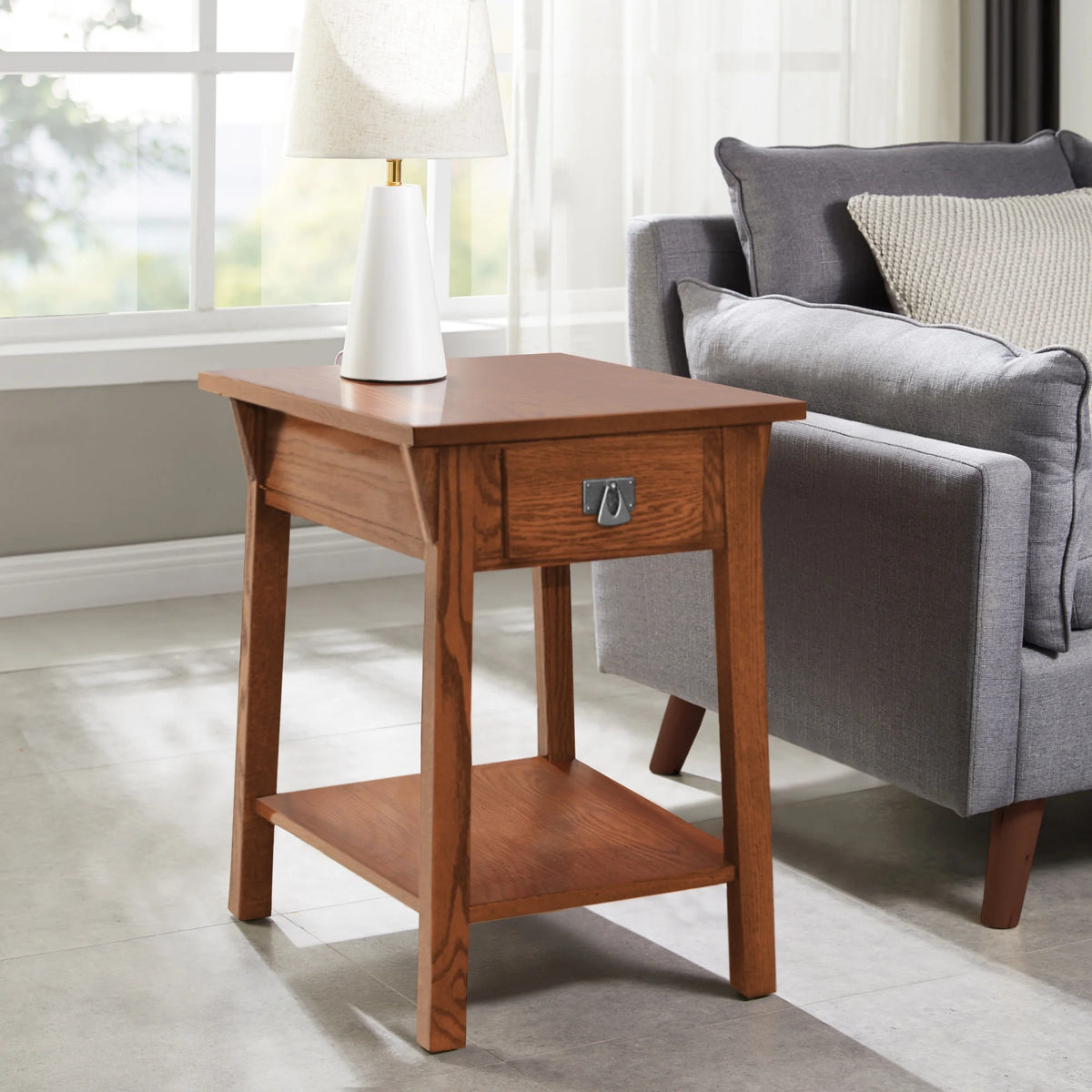 Mission End Table with Drawer Solid Wood Russet Finish R7527