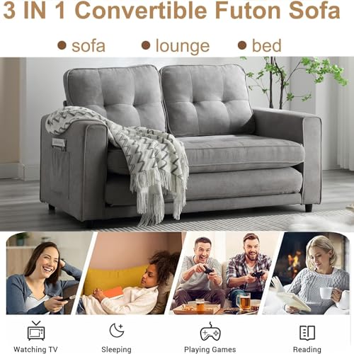 Dark Grey Convertible Folding Futon Sofa Bed S518491