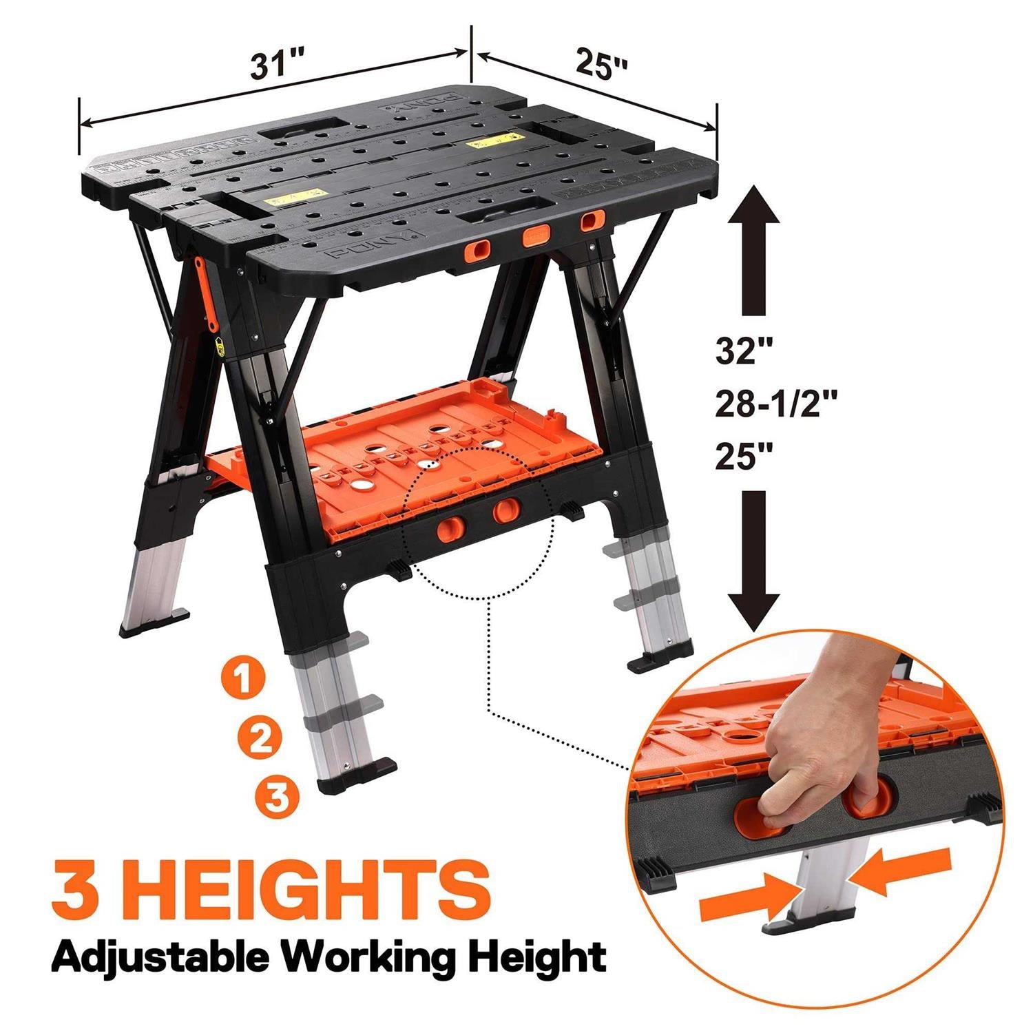 Portable Folding Work Table 2-in-1 Sawhorse Workbench A5406