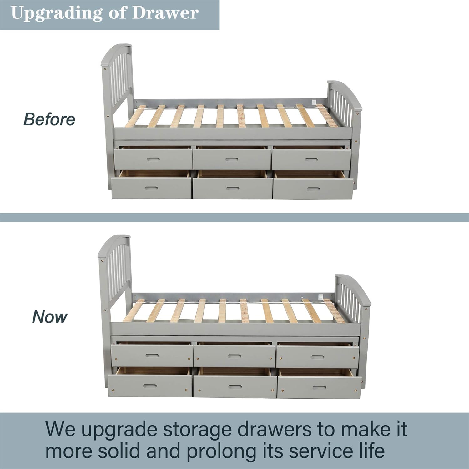 Twin Size Solid Wood Platform Storage Bed with 6 Drawers R12869