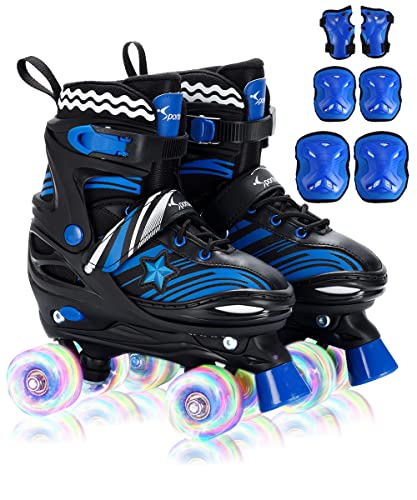 4 Sizes Adjustable Light Up Kids Roller Skates with Protective Gears Illuminating Wheels D67931