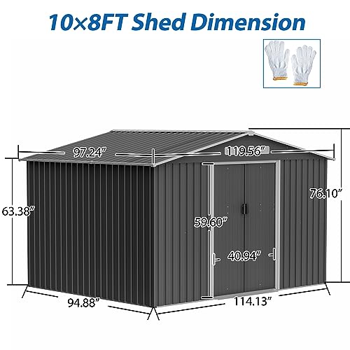 Black Heavy-Duty Outdoor Metal Storage Shed with Floor Base C84299