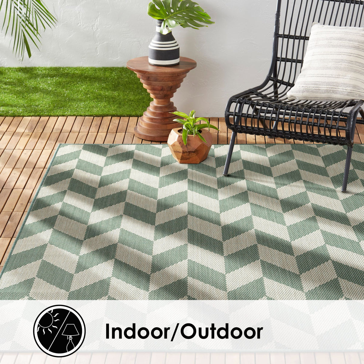 Beige/Green 5'2"x7'2" Indoor/Outdoor Area Rug Y234