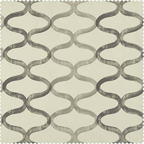 Wavy Silver Grey Grommet Geometric Printed Cotton Curtains 108 Inches Long 1 Panel H662