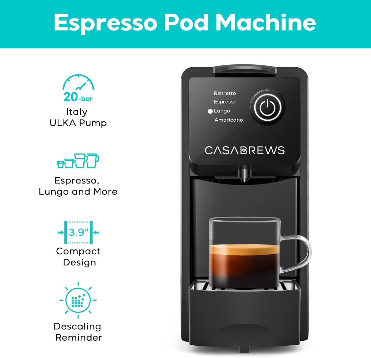 20 Bar Compact Capsule Coffee Machine with 21 oz Removable Water Tank T871