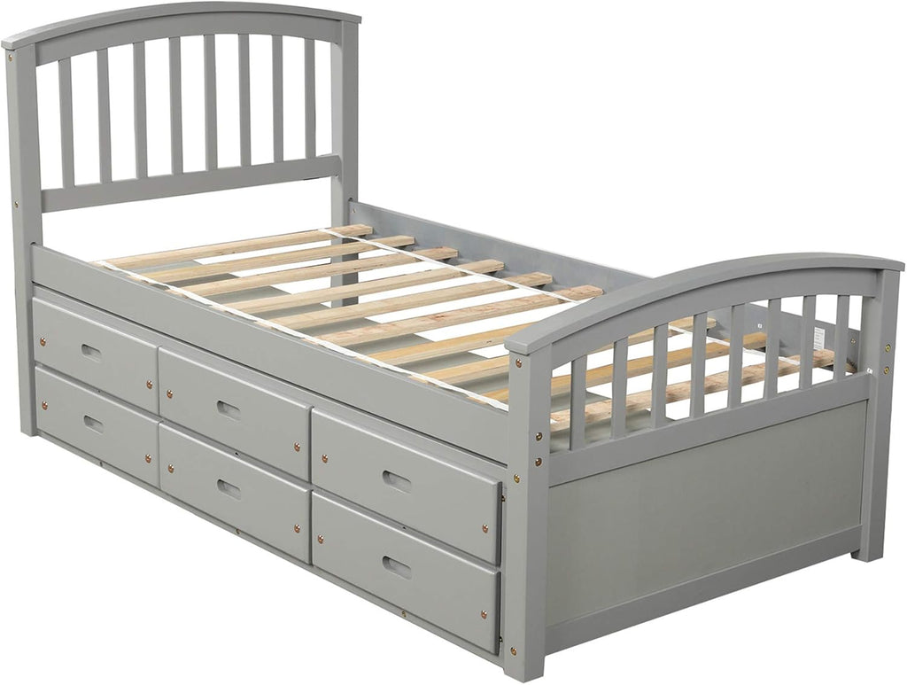 Twin Size Solid Wood Platform Storage Bed with 6 Drawers R12869