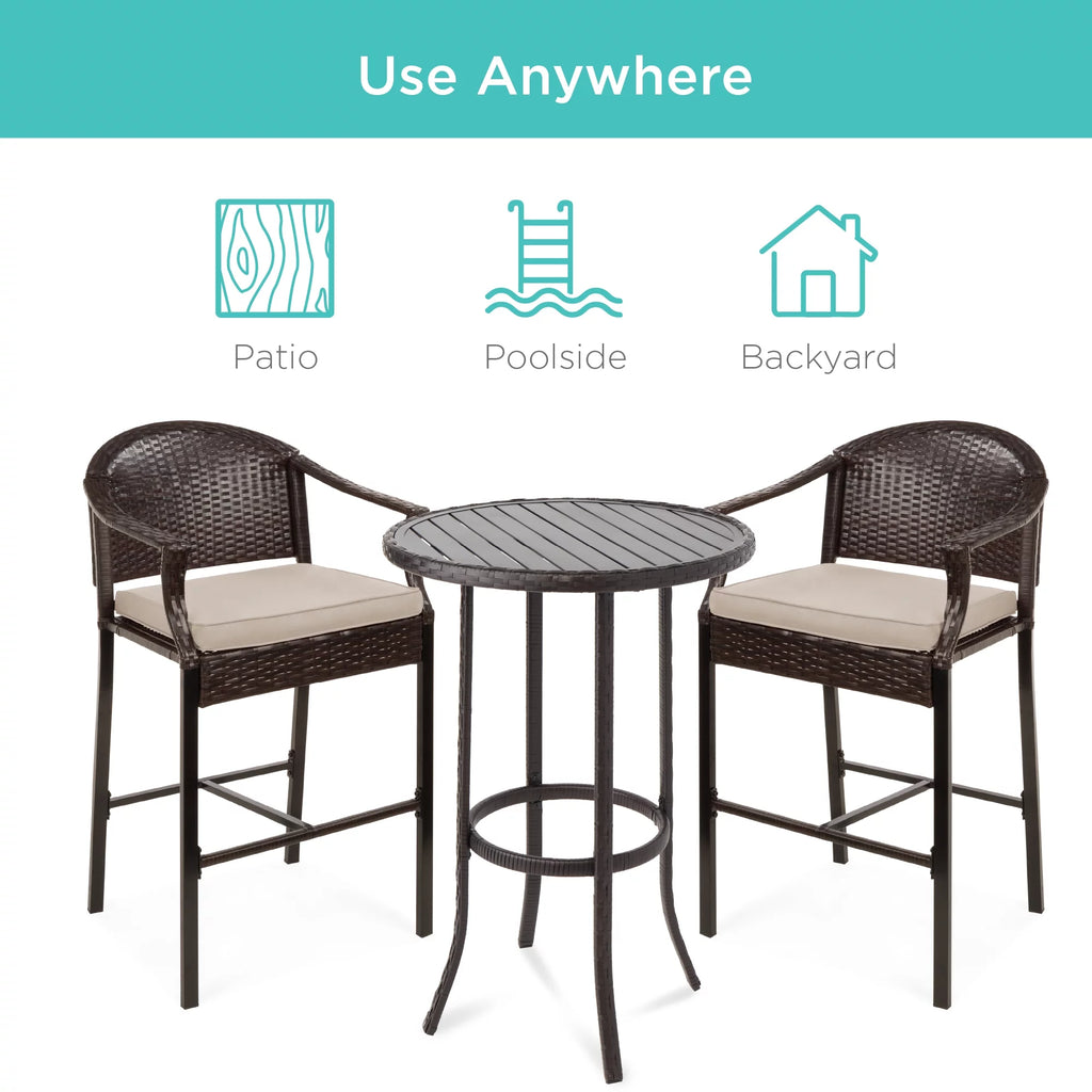 3-Piece Outdoor Wicker Patio Bar Table Bistro Set with Barstools X92219