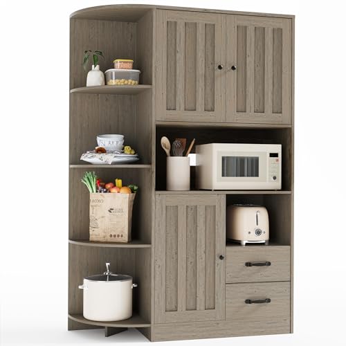 60.4" Farmhouse Kitchen Pantry Storage Cabinet with Doors and Adjustable Shelves Z21999
