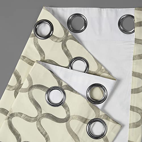 Wavy Silver Grey Grommet Geometric Printed Cotton Curtains 108 Inches Long 1 Panel H662