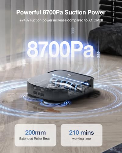 White Robot Vacuum and Mop Combo with Auto-Empty Station, 3800Pa Suction T641