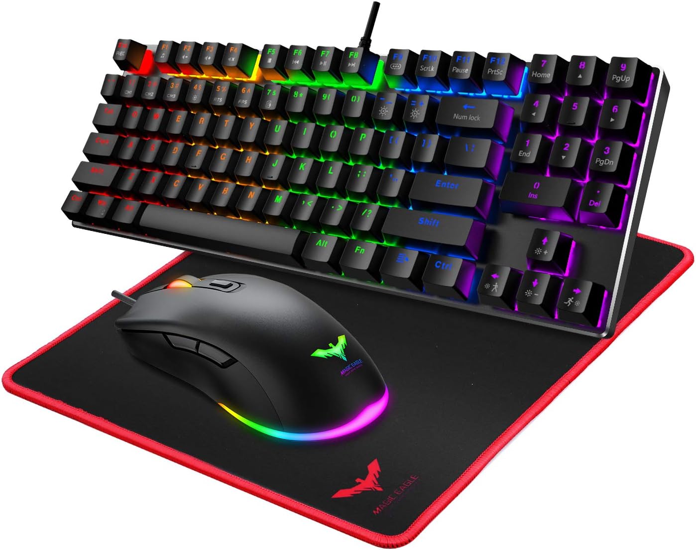 89 Keys Wired Backlit Gaming Keyboard Red Switch with 4800 DPI 6 Button Mouse and Mouse Pad Pack of 2 C805