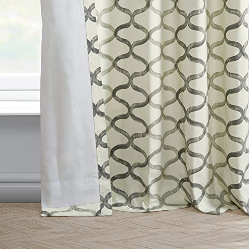 Wavy Silver Grey Grommet Geometric Printed Cotton Curtains 108 Inches Long 1 Panel H662
