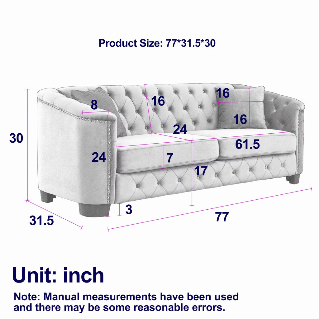 Grey Velvet 3-Seater Chesterfield Sofa F2005