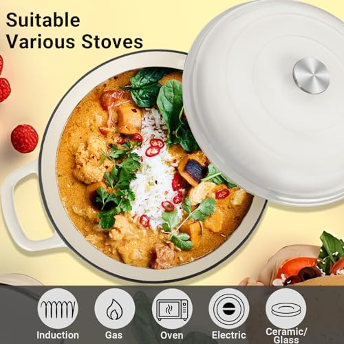 3.8 Quart Enameled Cast Iron Dutch Oven with Lid, Cream White M826732