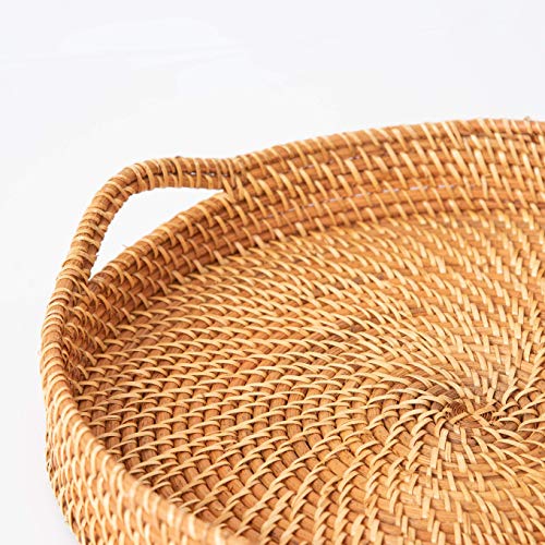 Round Wicker Rattan Tray 18 inches Hand Woven Natural Serving Tray with Handles H13058