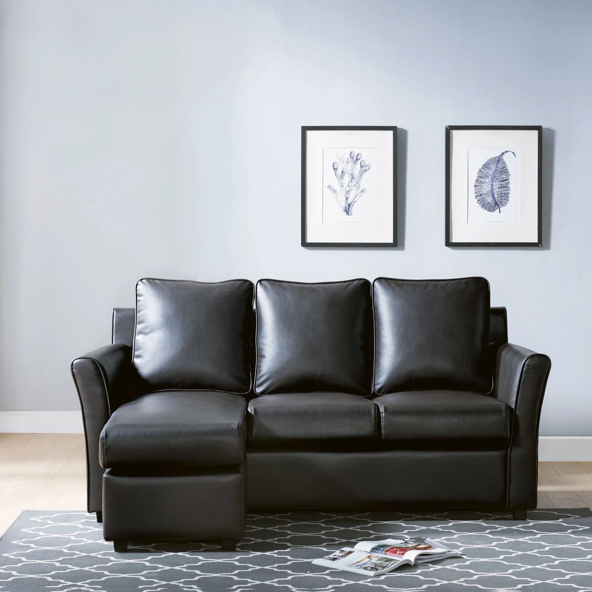 Dark Gray Faux Leather Sectional Sofa G1203