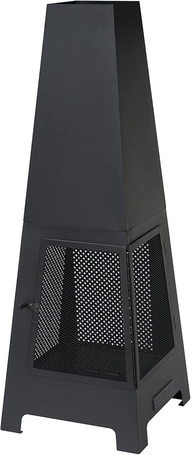 Black Steel Chiminea Fireplace with Poker C739350