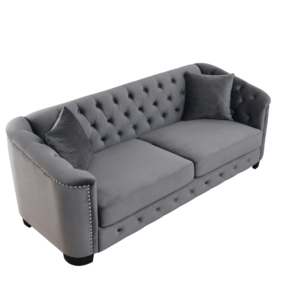 Grey Velvet 3-Seater Chesterfield Sofa F2005