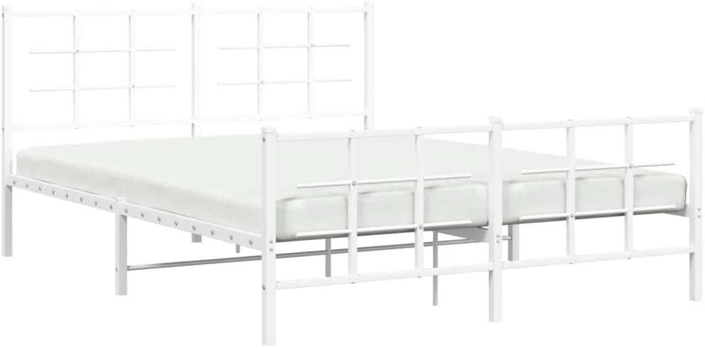 White Steel Metal Bed Frame Double Bed with Headboard Footboard S937