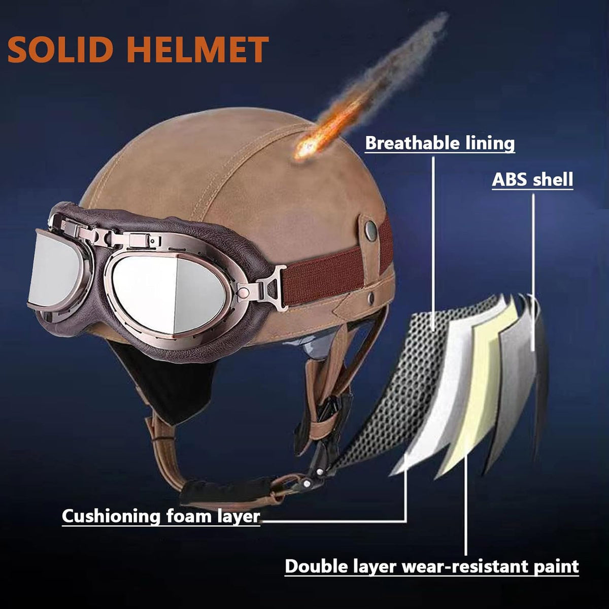 Brown Retro Open Face Leather Motorcycle Helmet DOT Certified Q66470