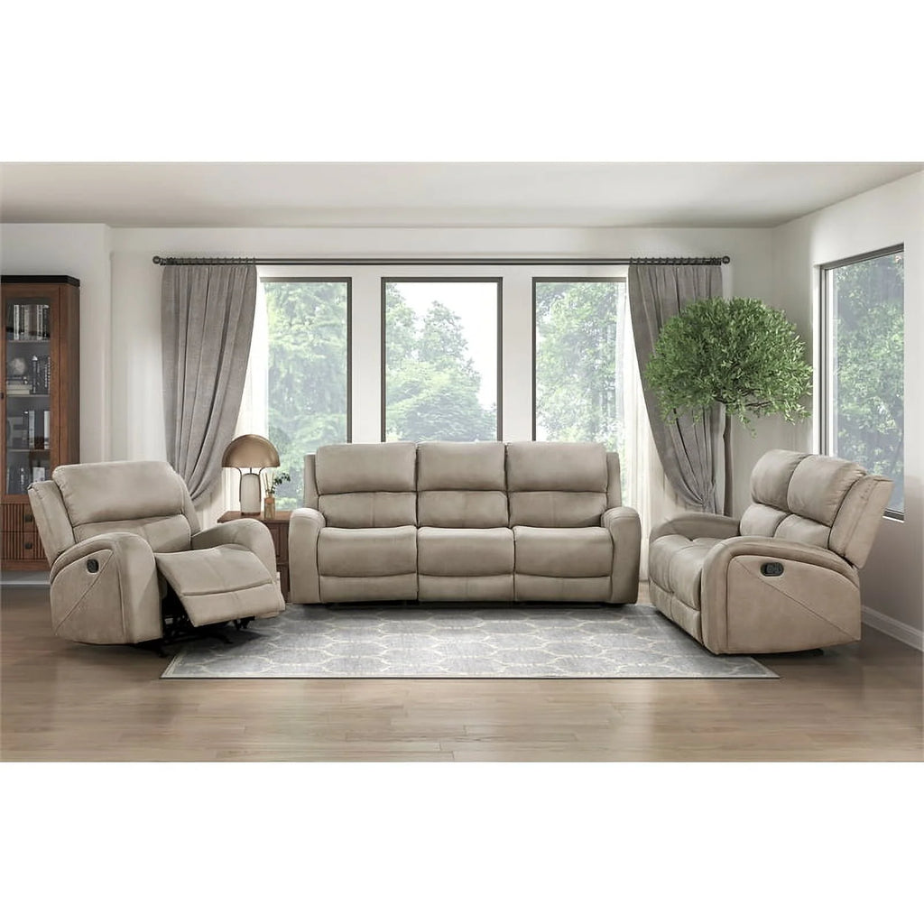 Polished Microfiber Double Reclining Sofa in Brown T3156