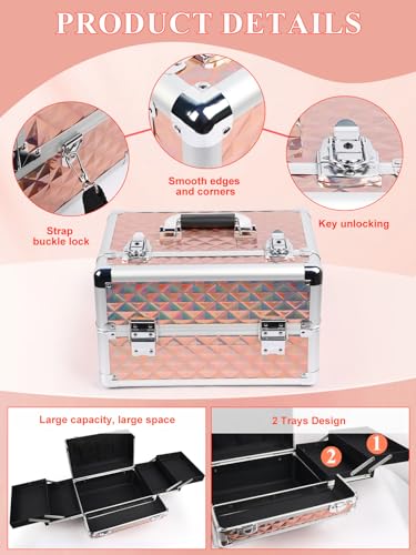 Black Portable Makeup Train Case with Lock and Shoulder Strap P73377