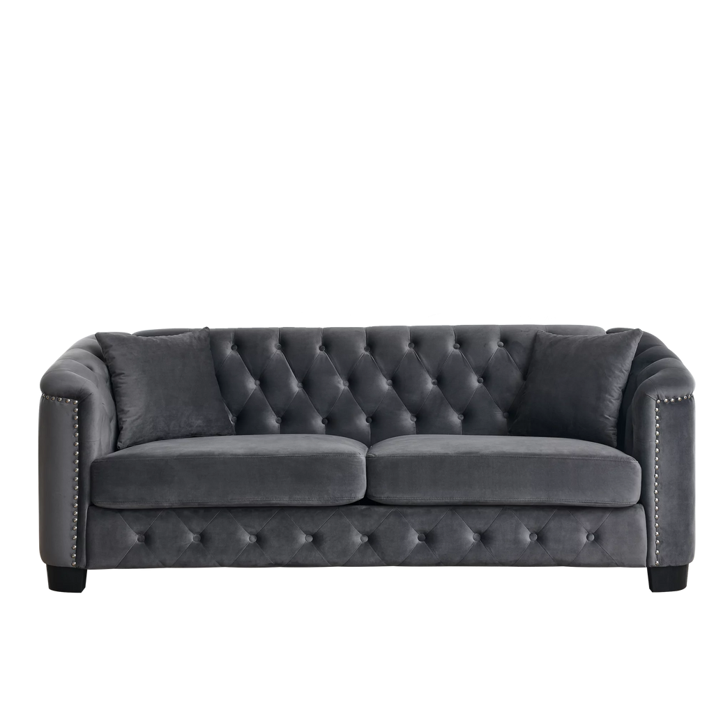 Grey Velvet 3-Seater Chesterfield Sofa F2005